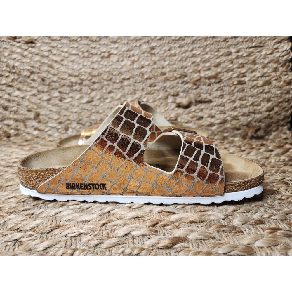 Birkenstock Birko-Flor Arizona Gator Gleam Sandals, Metallic Copper Sz 39 US 8